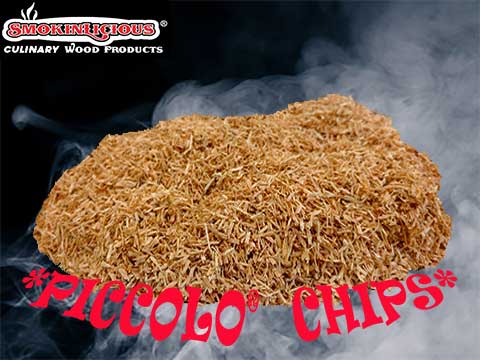 Our Piccolo® smoker wood chips are very small pieces!  These are wood chips NOT “SawDust”, perfect for small chip using Commercial smokehouses.
