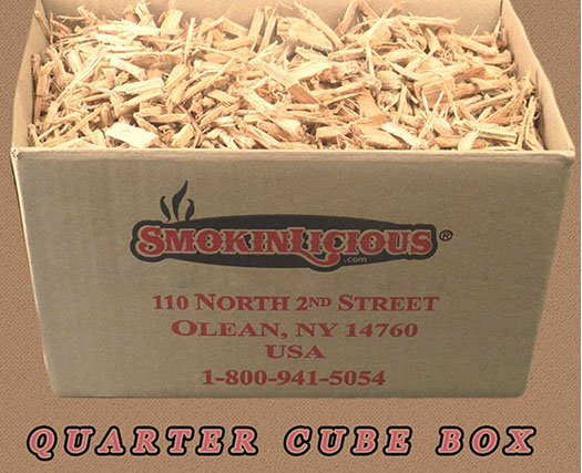 Small Grande Sapore® is a quarter cube box  with our Pristine smoker wood Chips cut from the heartwood of the tree .  The weekender package!